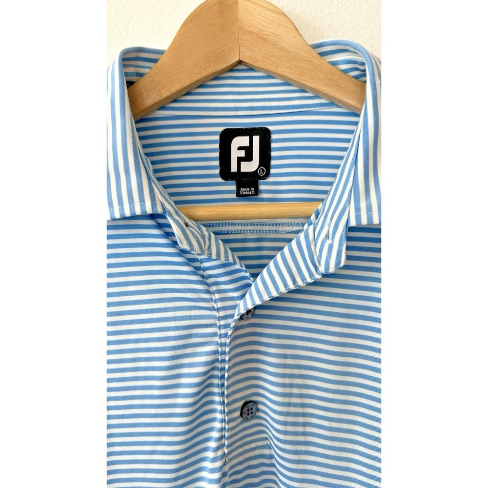 FootJoy Mens Golf Polo Shirt Blue White Striped Logo Stretch Short Sleeve L